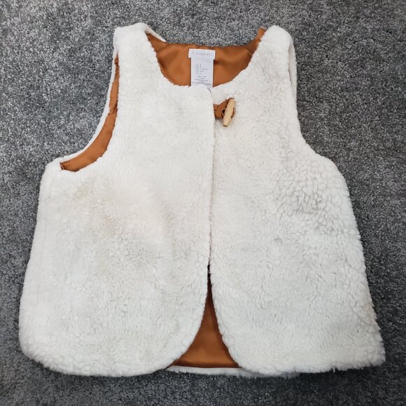 Tahari Faux Fur Vest Girls Size 8 Cream Color ~ Single button front Soft / A275 - Picture 6 of 8